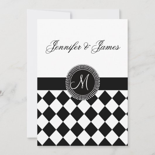 Zwarte en Witte Monogram Names Wedding Invitation Kaart (Voorkant)