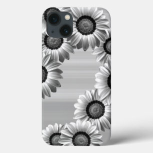 Zwarte en witte mooie bloemen iPhone 13 hoesje