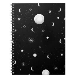 Zwarte en witte moons en sterren notitieboek