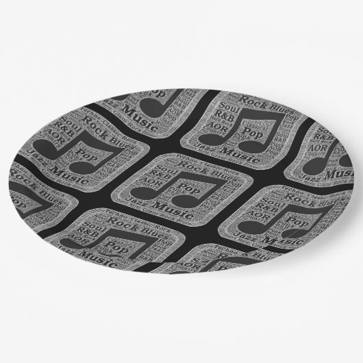  zwarte en witte muziekgenres papieren bordje (Gekanteld)