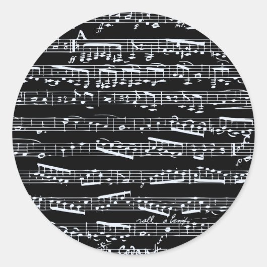 Zwarte en witte muzieknoten ronde sticker (Voorkant)