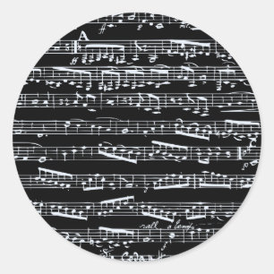 Zwarte en witte muzieknoten ronde sticker