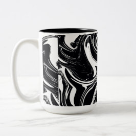 Zwarte en witte natte verfscrollesthetisch tweekleurige koffiemok