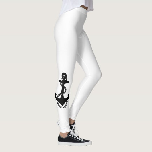 zwarte en witte nautische ANCHOR met touw | Leggings (Rechts)