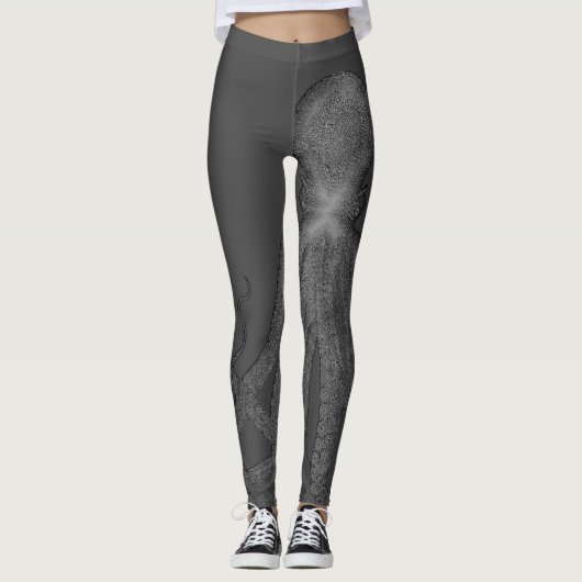 Zwarte en witte octopus leggings (Voorkant)