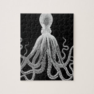 Zwarte en witte octopus legpuzzel