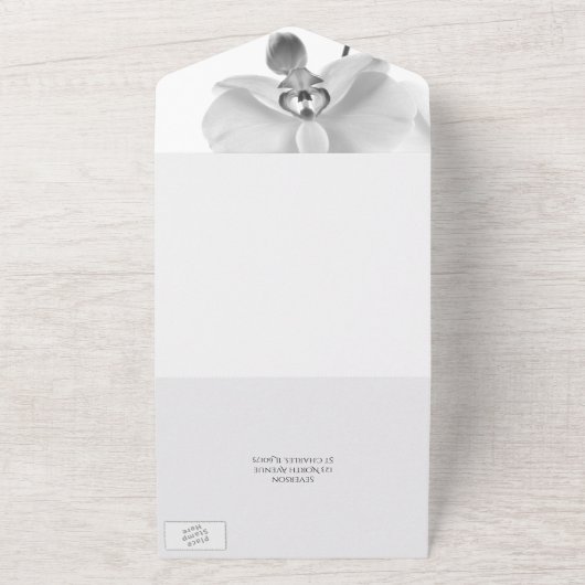 Zwarte en witte orchideeën bruiloft all in one uitnodiging (Buitenkant)