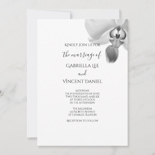 Zwarte en witte orchideeën bruiloft kaart (Voorkant)