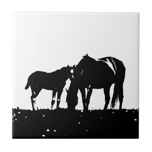 Zwarte en witte paarden Silhouette Tegeltje (Voorkant)