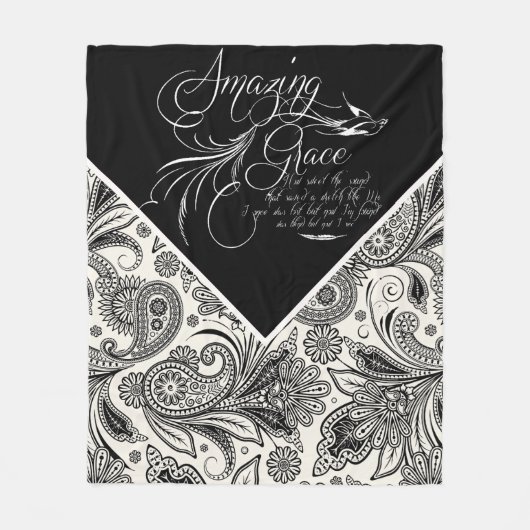 Zwarte en witte paisley Amazing Grace Fleece Deken (Voorkant)