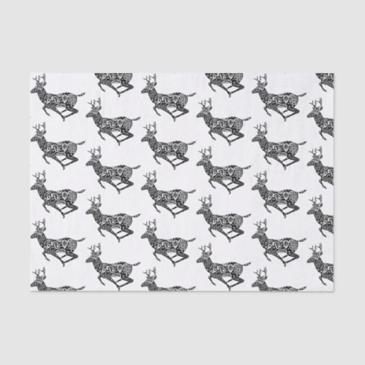 Zwarte en witte paisley Deer Tissuepapier (Voorkant)