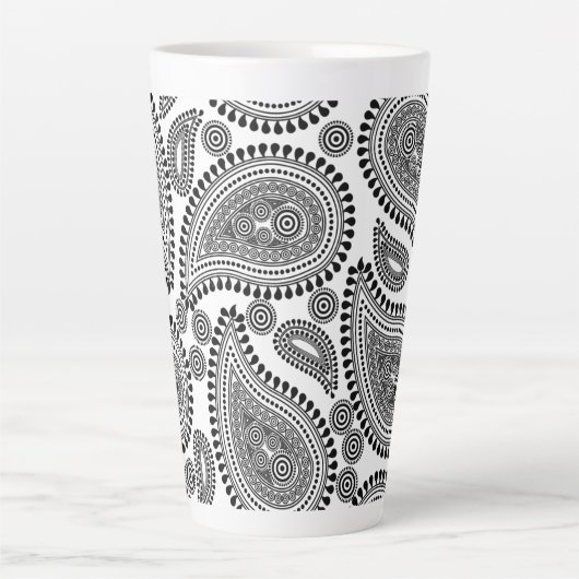 Zwarte en Witte Paisley Grote latte Mok (Voorkant)