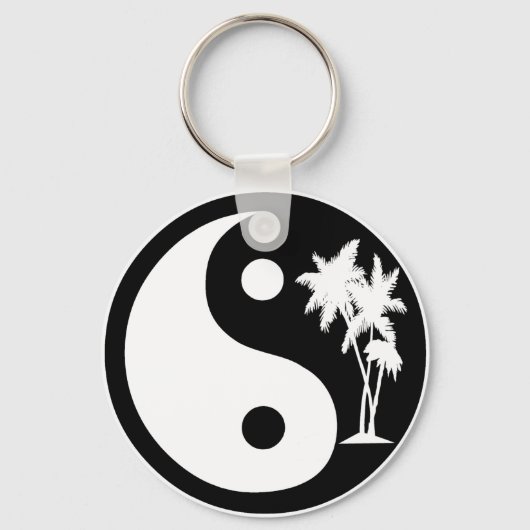 Zwarte en witte palmboom Yin Yang Sleutelhanger (Voorkant)