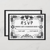 Zwarte en witte papel picado liefhebbers bruiloft RSVP kaartje (Voorkant / Achterkant)