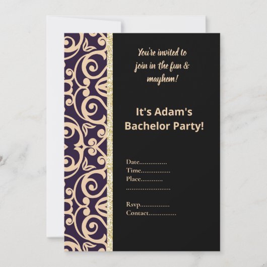 ZWARTE EN WITTE PATROON BACHELOR PARTIJ INVITE KAART (Voorkant)