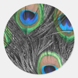 Zwarte en witte peacock-doezelaar ronde sticker