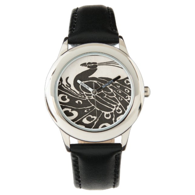 ZWARTE EN WITTE PEACOCK HORLOGE (Voorkant)