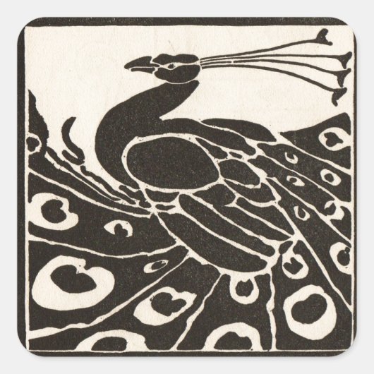ZWARTE EN WITTE PEACOCK VIERKANTE STICKER (Voorkant)