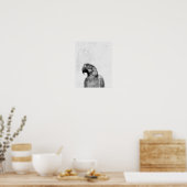 Zwarte en witte peekaboo Parrot minimalistische we Poster (Keuken)