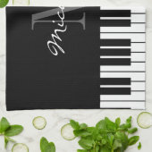 Zwarte en witte pianotoetsen monogram keukenhanddo theedoek (Gevouwen)