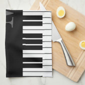 Zwarte en witte pianotoetsen monogram keukenhanddo theedoek (Quarter Fold)