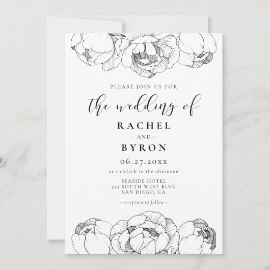 Zwarte en witte pinda's elegante bruiloft kaart (Voorkant)