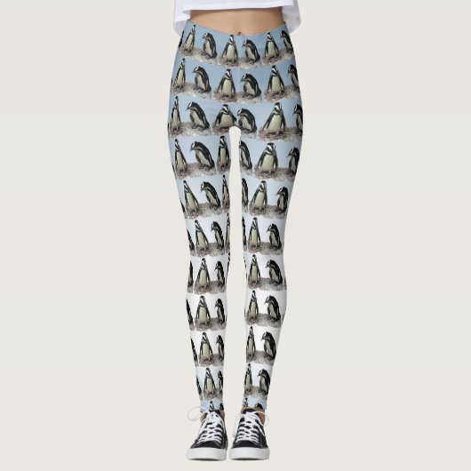 Zwarte en witte pinguïn op blauwe Leggings (Voorkant)