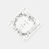 Zwarte en witte pioenen trouwpapier servet (Hoek)