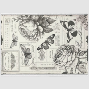  zwarte en witte pioenrozen en vlinder tissuepapier