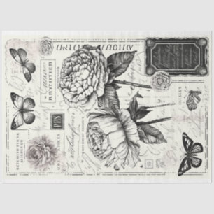 zwarte en witte pioenrozen en vlinder tissuepapier