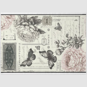  zwarte en witte pioenrozen en vlinder tissuepapier