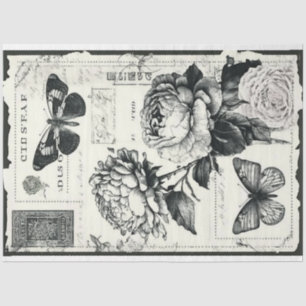  zwarte en witte pioenrozen en vlinder tissuepapier