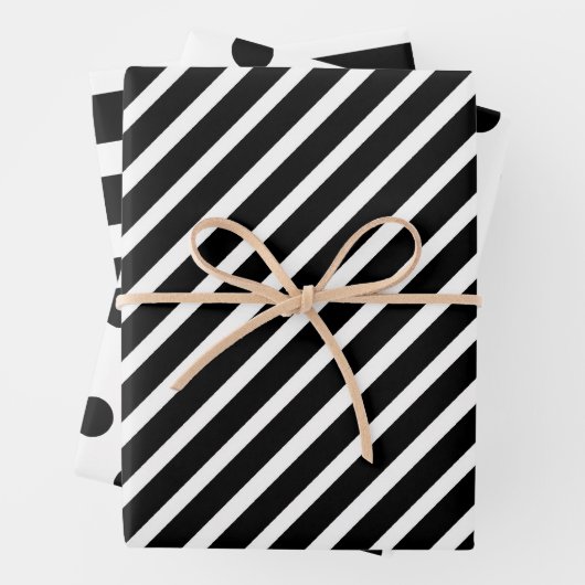 Zwarte en witte poka Dot Striped Inpakpapier Vel (In situ)