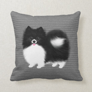 Zwarte en witte pommeren Happy Fluffy Dog Kussen
