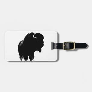 Zwarte en witte Pop Art Bison Buffalo Bagagelabel