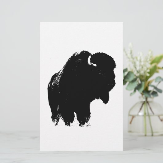 Zwarte en witte Pop Art Bison Buffalo Briefpapier (Staand voorkant)
