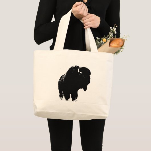 Zwarte en witte Pop Art Bison Buffalo Grote Tote Bag (Voorkant (product))
