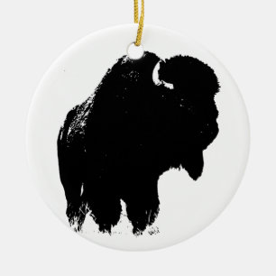 Zwarte en witte Pop Art Bison Buffalo Keramisch Ornament