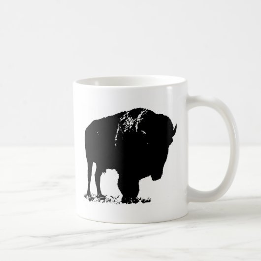 Zwarte en witte Pop Art Bison Buffalo Koffiemok (Rechts)