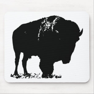 Zwarte en witte Pop Art Bison Buffalo Muismat
