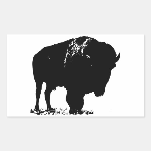 Zwarte en witte Pop Art Bison Buffalo Rechthoekige Sticker (Voorkant)
