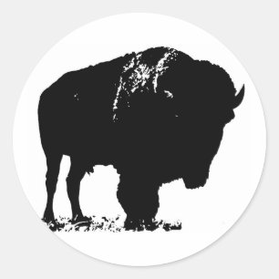 Zwarte en witte Pop Art Bison Buffalo Ronde Sticker