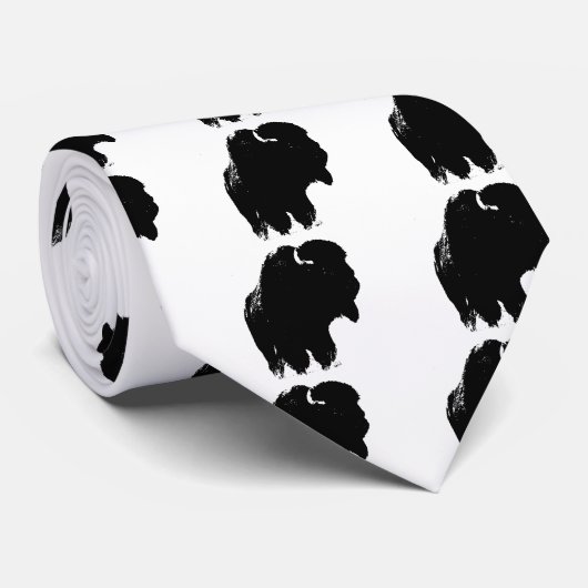 Zwarte en witte Pop Art Bison Buffalo Stropdas (Opgerold)