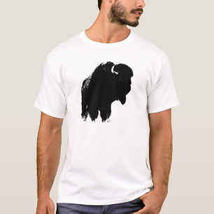 Zwarte en witte Pop Art Bison Buffalo T-shirt