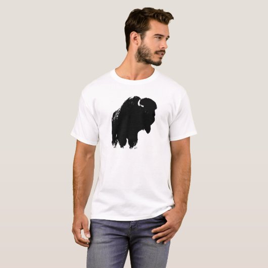 Zwarte en witte Pop Art Bison Buffalo T-shirt (Voorkant volledig)