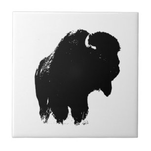 Zwarte en witte Pop Art Bison Buffalo Tegeltje