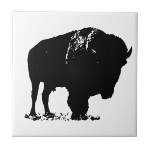 Zwarte en witte Pop Art Bison Buffalo Tegeltje