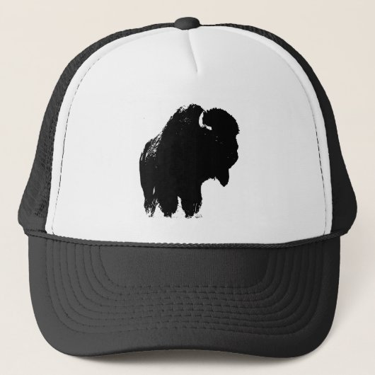 Zwarte en witte Pop Art Bison Buffalo Trucker Pet (Voorkant)