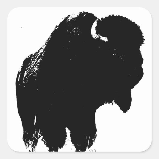 Zwarte en witte Pop Art Bison Buffalo Vierkante Sticker (Voorkant)