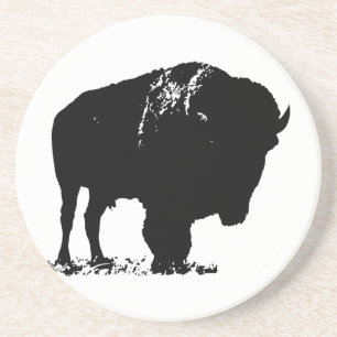 Zwarte en witte Pop Art Bison Buffalo Zandsteen Onderzetter